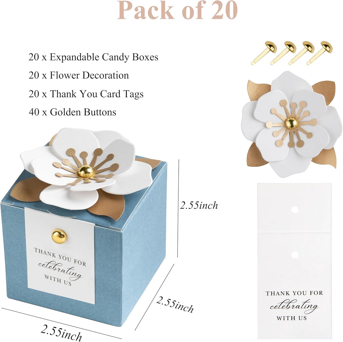 20 PCS Favor Boxes, Dusty Blue Candy Boxes 2.55x2.55x2.55