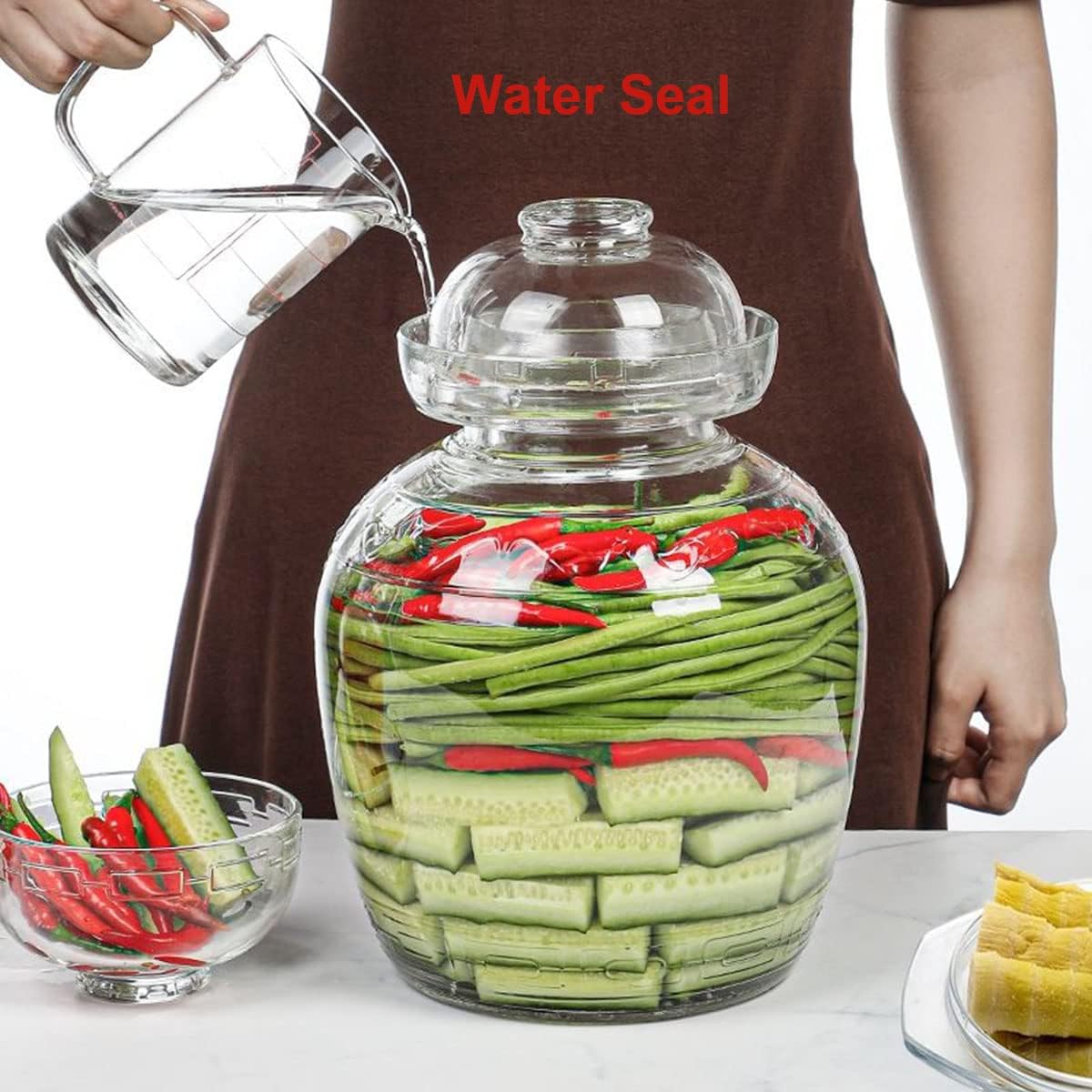 Pickle Jar, 2.5 Liter Fermentation Kimchi Jar with Water Seal Lid | Food Grade, Clear Glass