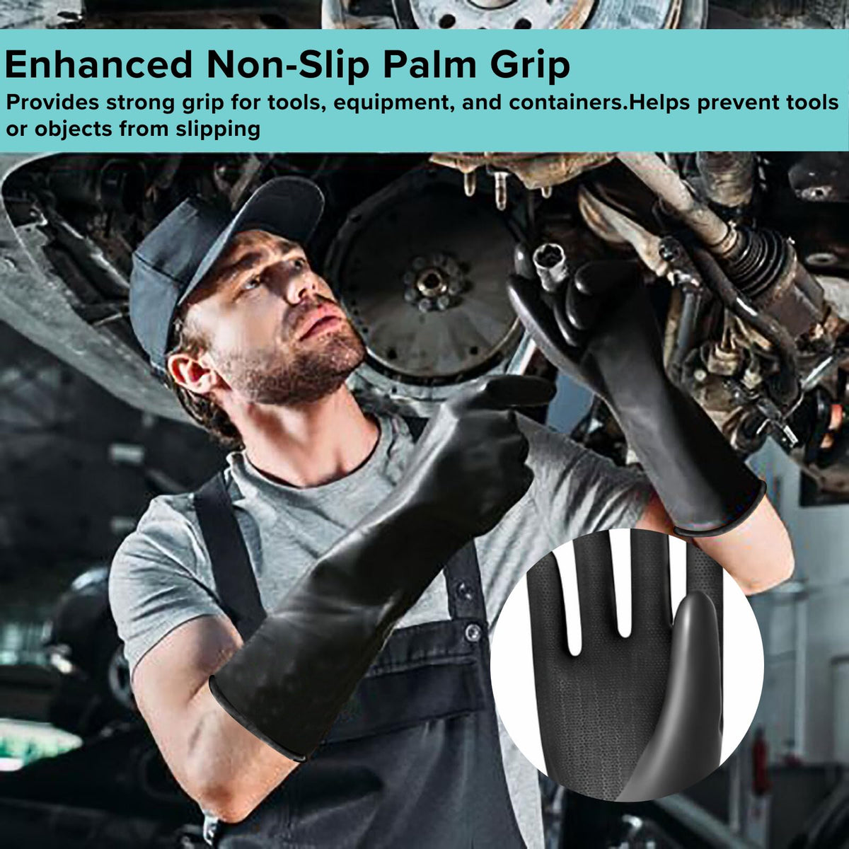 Heavy Duty Chemical Resistant Latex Gloves,18-Inch,Medium,1 Pair