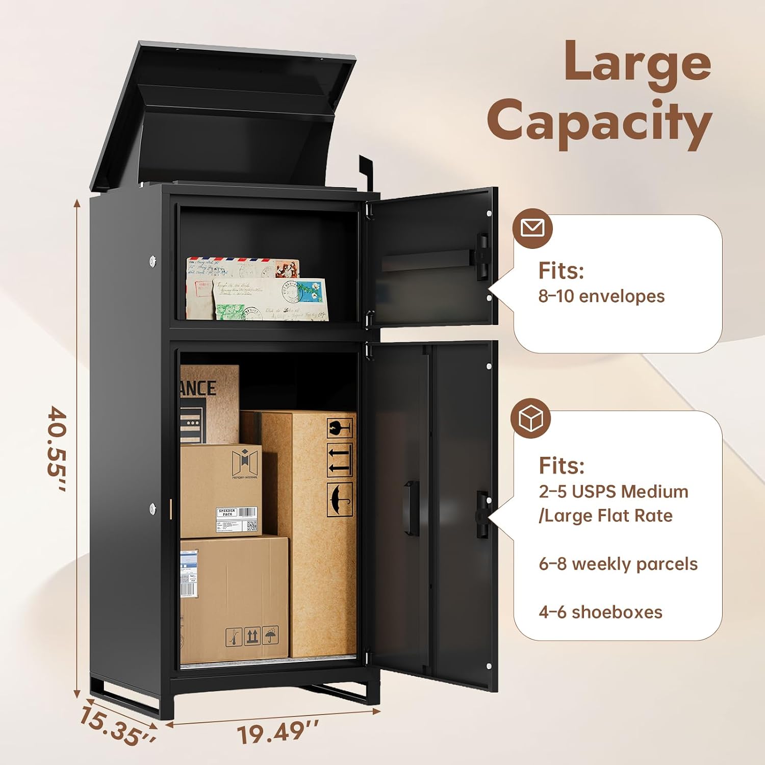 Package Delivery Box for Mail and Parcel Anti-Theft 40.55Hx19.49Lx15.35W | Inches, Fully Assembled for Home and