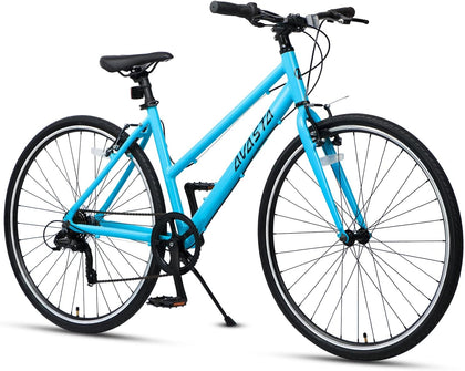 Populus 700C Road Bike for Women with Kickstand, 15 17 Inch Lightweight Step Through Aluminum Alloy Frame, 7-Speed