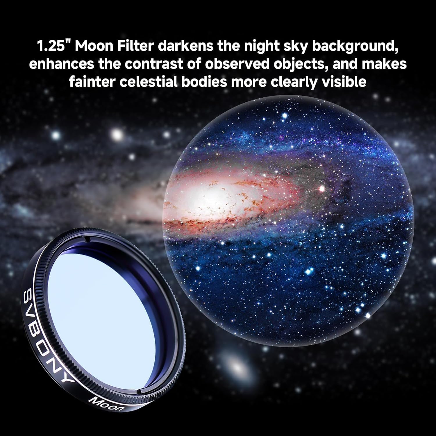 Moon Filter, 1.25" Telescope Filter, Optical Glass, Aluminum Housing with Barlow Lens 2X, 1.25 inch Barlow Lens with