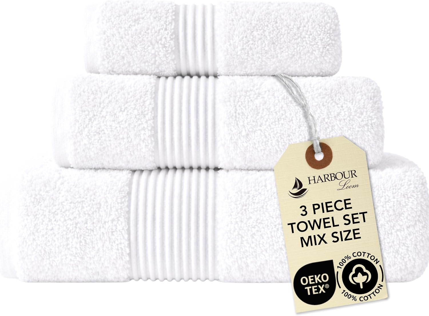 Boulevard Series 3-Piece Mix Size Luxury Bathroom Towel Set - Includes Bath Towel, Hand Towel & Washcloth, Soft 600