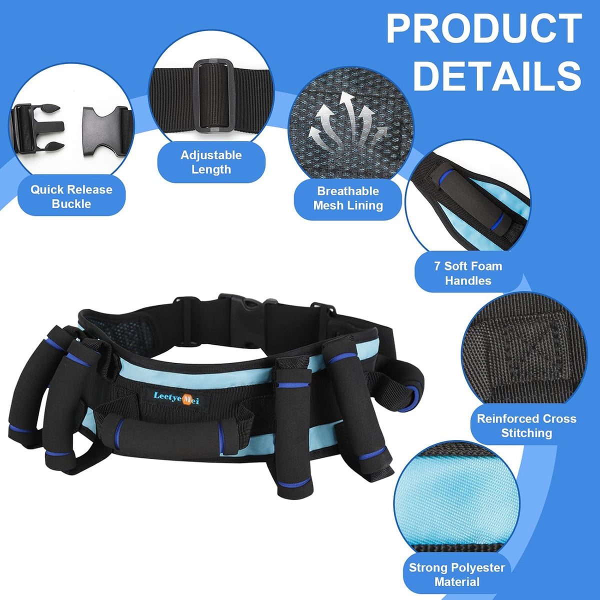 Gait Belts for Seniors,Transfer Belt with 7 Handles Quick Release Buckle