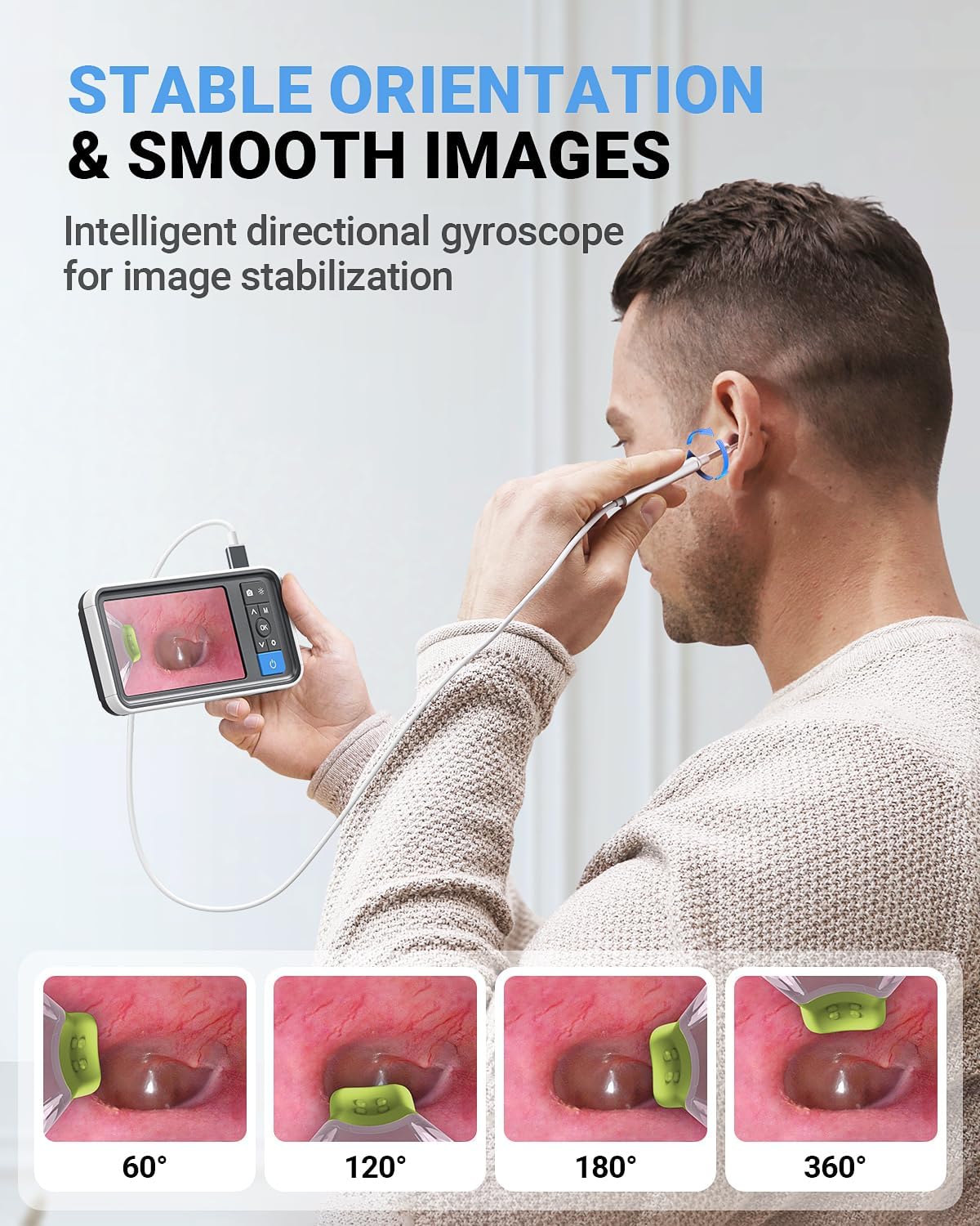 Otoscope with 4.5" IPS Screen, 3.9mm Ear Camera with Gyroscope