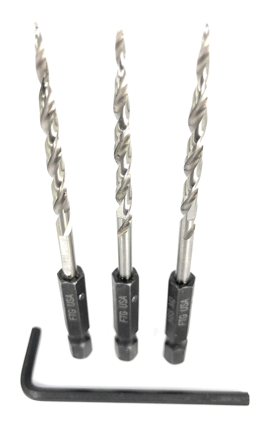 FTG USA 3 Pc #4 (7/64") Replacement Tapered Countersink Drill Bit Hex Shank