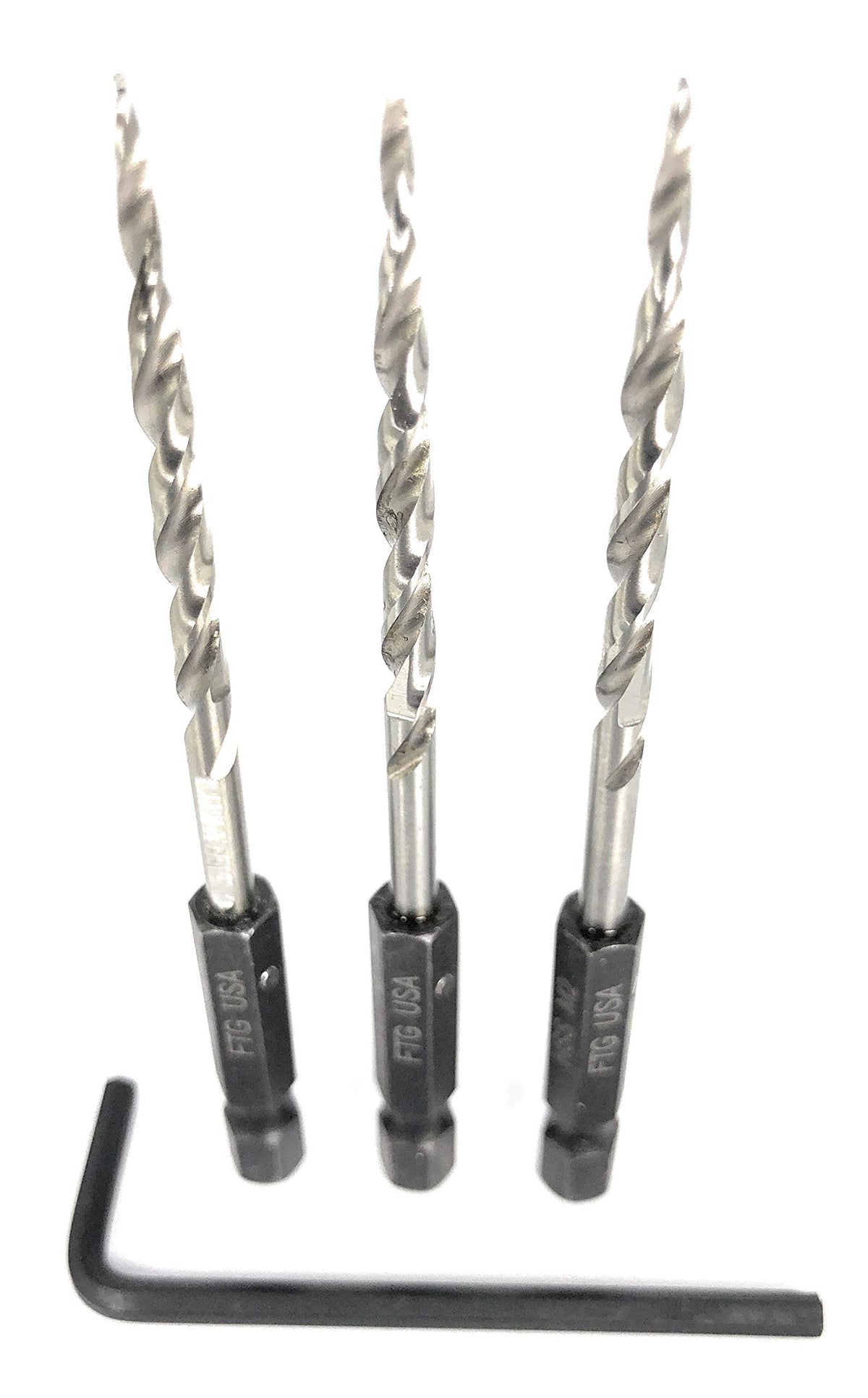 FTG USA 3 Pc #4 (7/64") Replacement Tapered Countersink Drill Bit Hex Shank