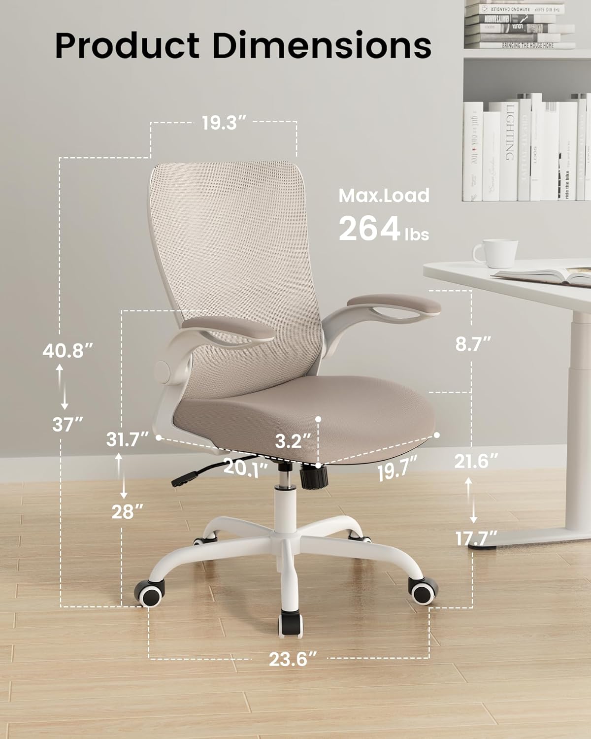 Office Chair, Ergonomic Desk Chair with Adjustable Lumbar Support and Flip up Armrest, Breathable Mesh Computer Chair