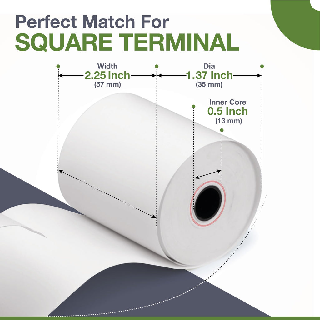 Thermal Paper Rolls Compatible with Square Terminal – 100 Rolls