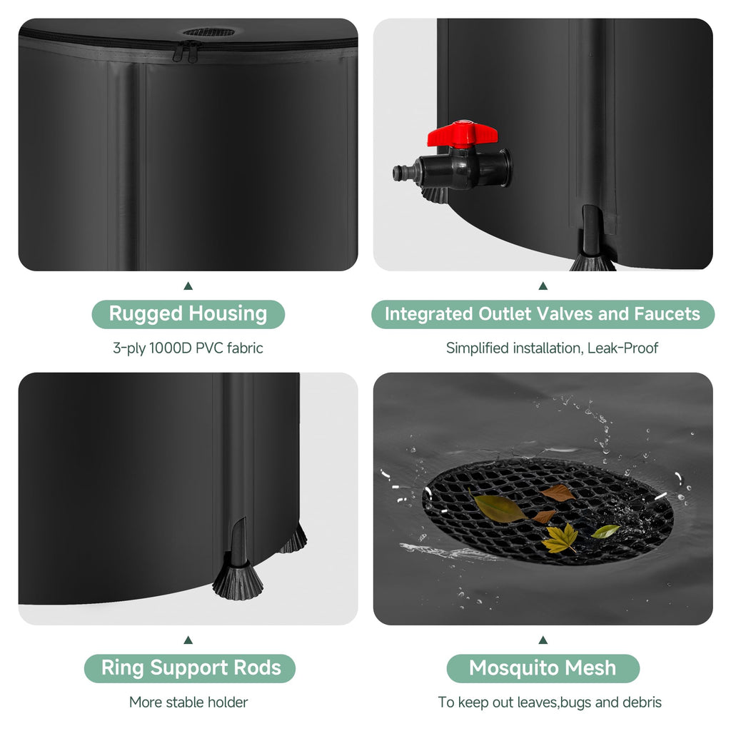 Collapsible Rain Barrel Water Storage Containers 53 Gallon