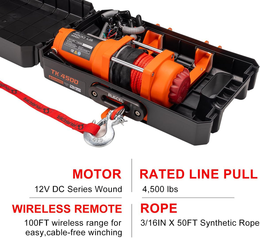 Portable Winch 12V DC Electric Utility winch,4500lb/2041kg Single Line Pull with Steel Mounting Plate, Integrated