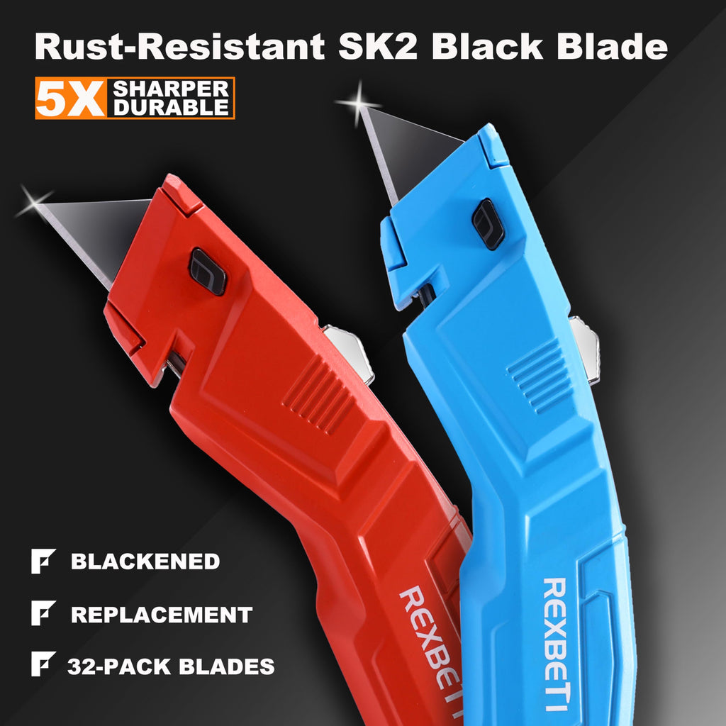 12-Pack Box Cutter, Retractable Utility Knife, Blackened SK2 Blades