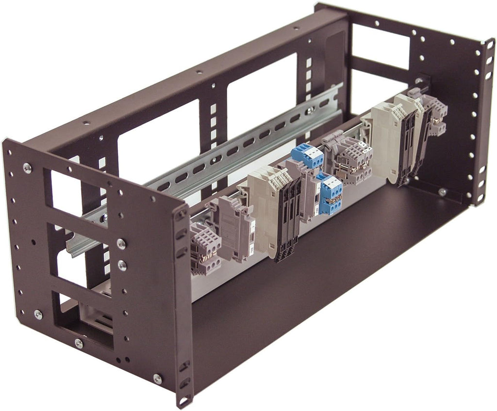 IRP208DB-4U Fully Enclosed Rackmount 4U Compact 8 inch Deep Industrial Din Rail Panel for 19 inch 2-Post Relay Rack or 4-Post Rack Cabinet