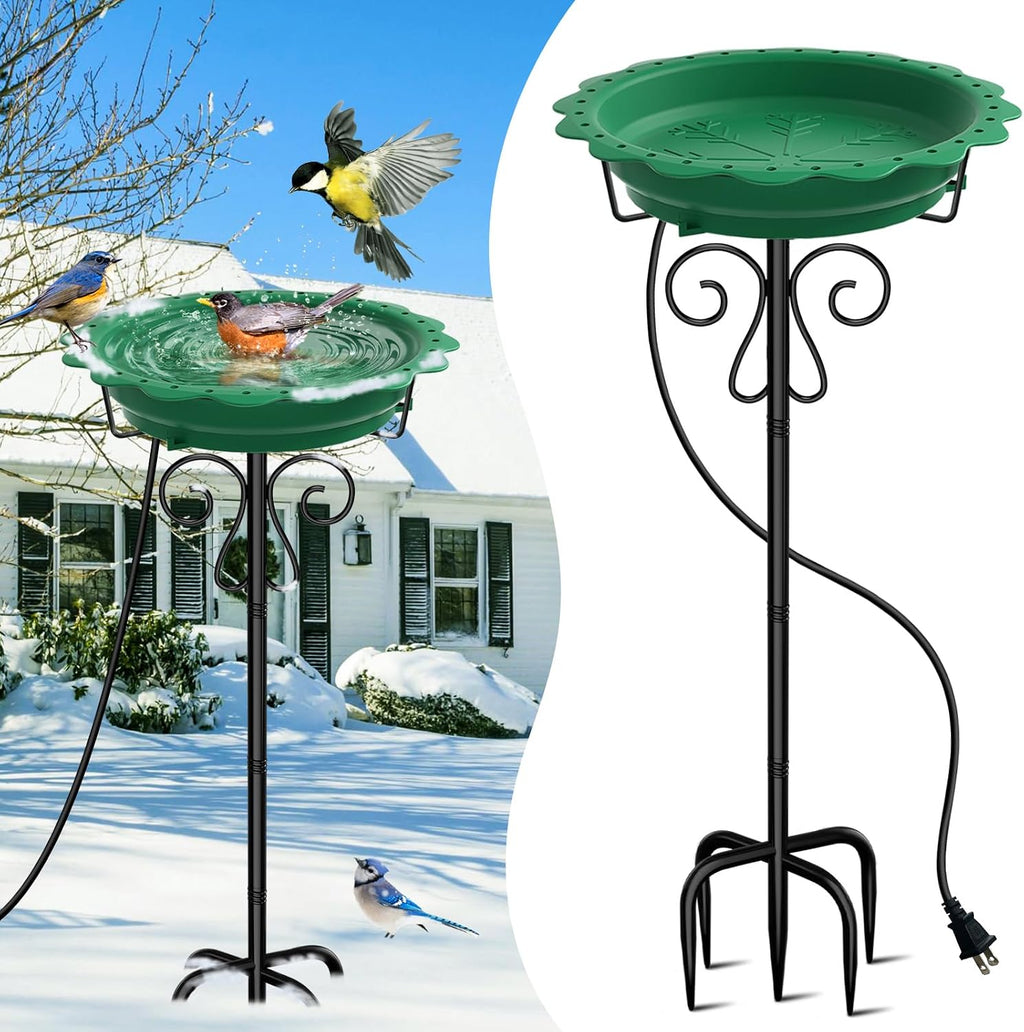 100W Heated Bird Bath for Outdoors, Heated Birdbath Water Heater, Green