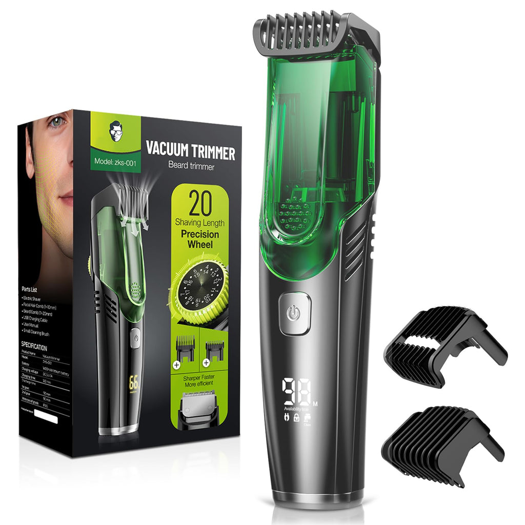 Vacuum Beard Trimmer for Men: Cordless Electric Trimmer for Less Mess