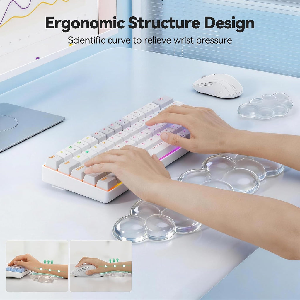 Gel Cloud Wrist Rest Set, Cloud Wrist Rest with Non-Slip Base, Clear Wrist Pad for Keyboard with Mouse Wrist Rest for
