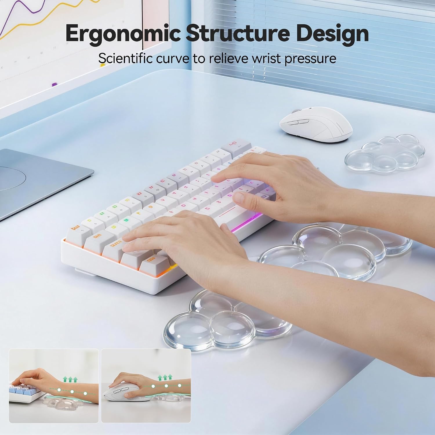 Gel Cloud Wrist Rest Set, Cloud Wrist Rest with Non-Slip Base, Clear Wrist Pad for Keyboard with Mouse Wrist Rest for