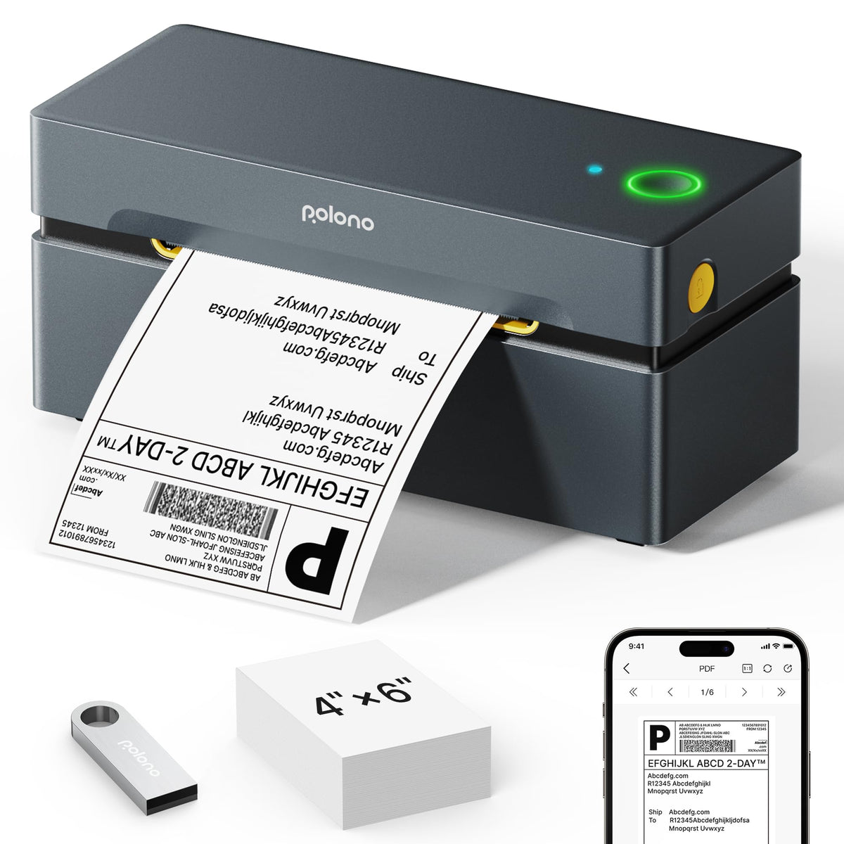 Bluetooth Thermal Shipping Label Printer, 4x6 Thermal Label Printer