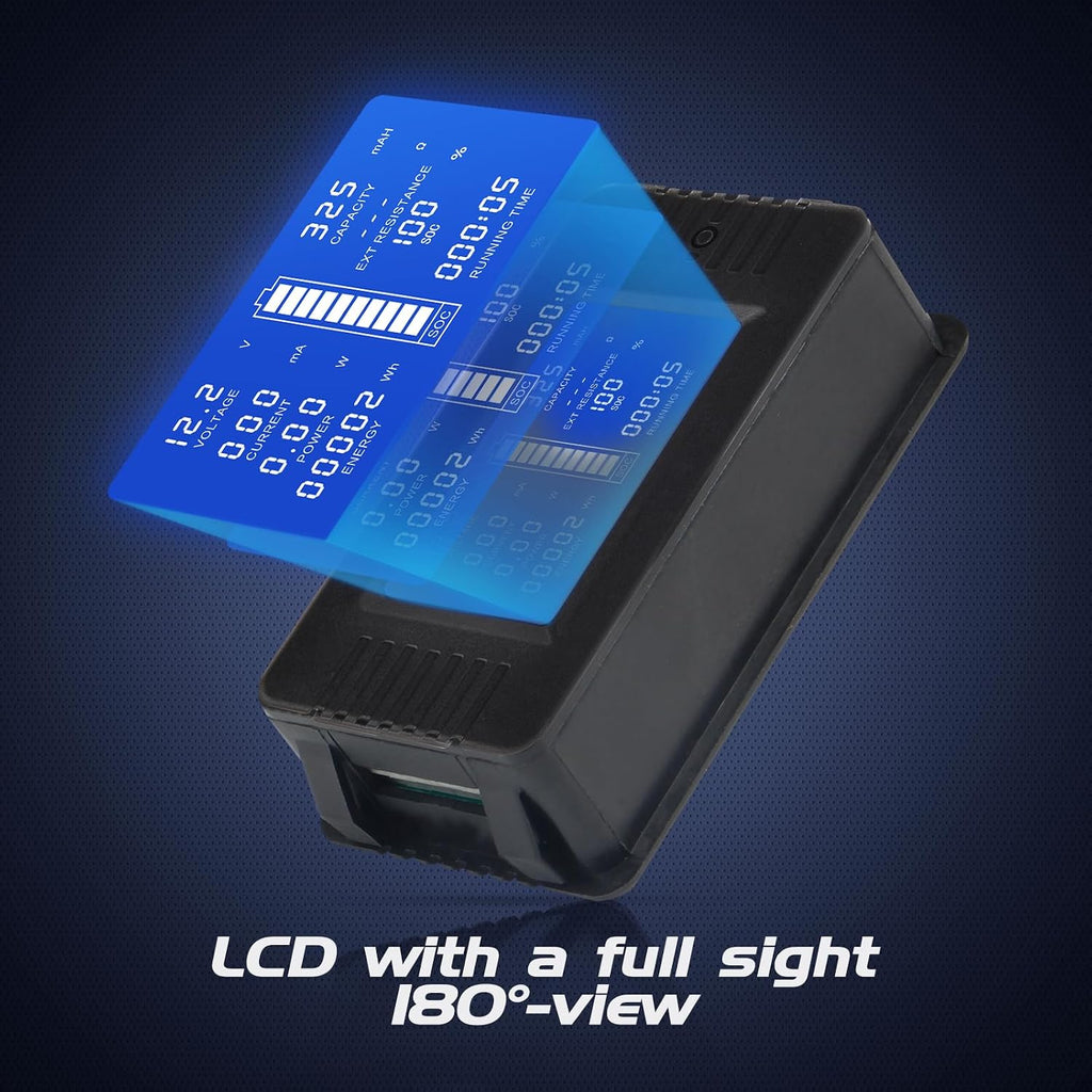 DC Multifunction Battery Monitor Meter with Shunt,0-200V,0-300A, LCD Display Digital Current Multimeter Voltmeter