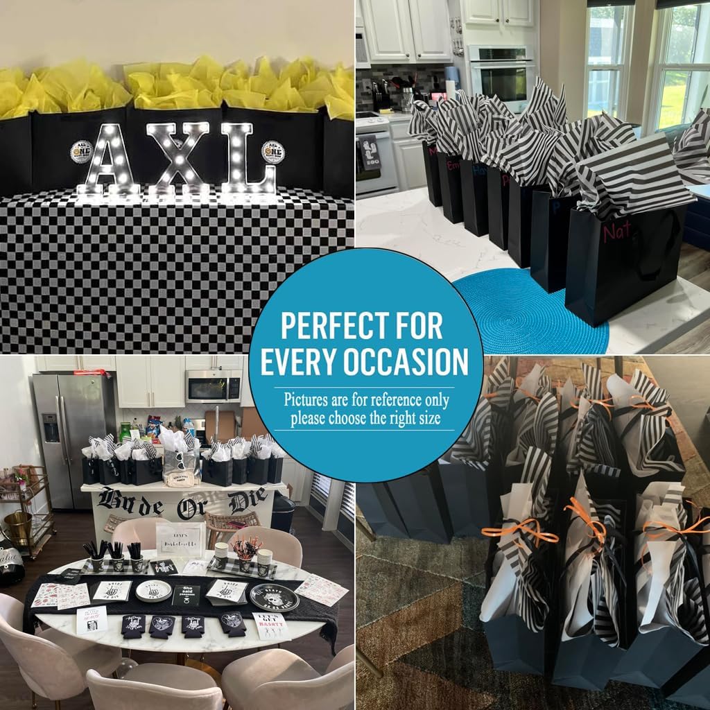 Black Gift Bags with Tissue Paper, 30 Pack, 8x5x10 Inch