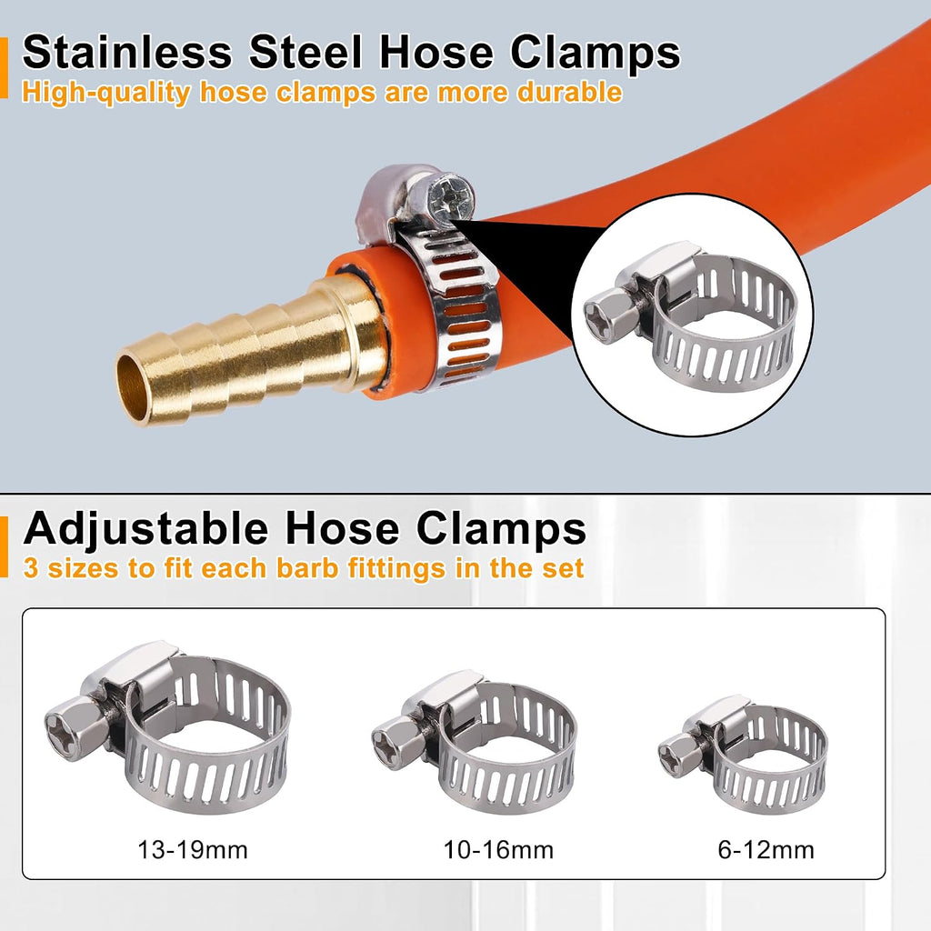 48PCS Brass Hose Barb Splicer Mender Fittings with Pipe Clamp