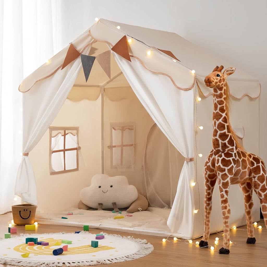 2-in-1 Kids Play Tent, Indoor Tent with Double Doors | 51" x 35" x 51", LED Lights, Soft Floor Mat, 4 Breathable