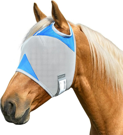 Horse Fly Mask Without Ears, UV Block Breathable Mesh (Blue, L)