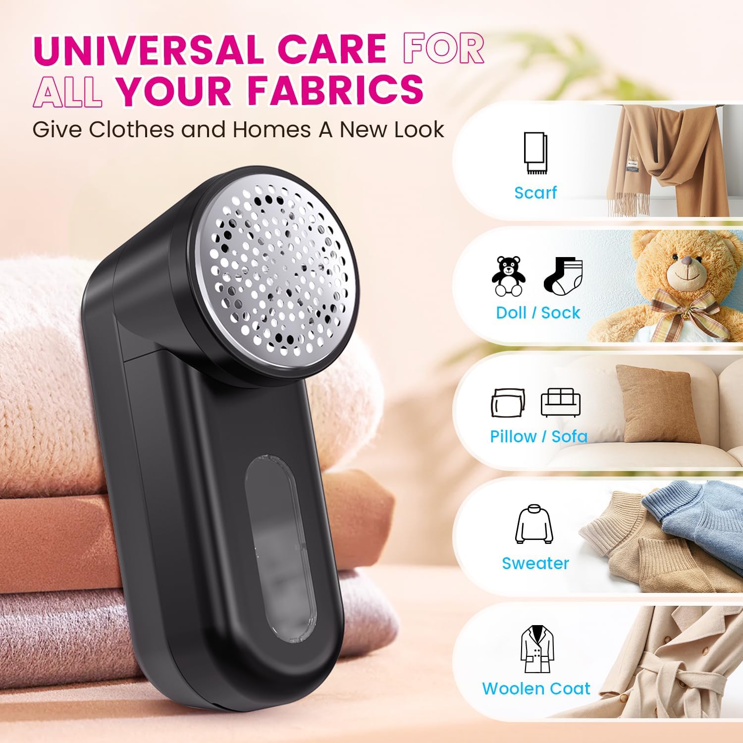 Fabric Shaver, Ziitty Lint Remover for Clothes, Type-C Rechargeable Lint Shaver with LCD Display & 6-Blade, Sweater
