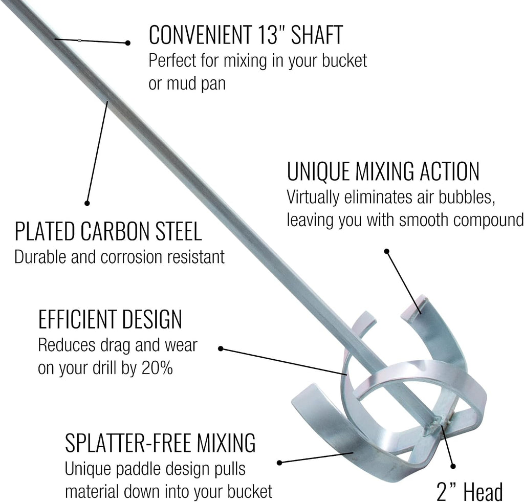 13" Paint & Drywall Mud Mixer - LEVEL5 | 13" Shaft, 2" Head | Pro-Grade | in-Hand Drill Attachment Paddle | 5-293