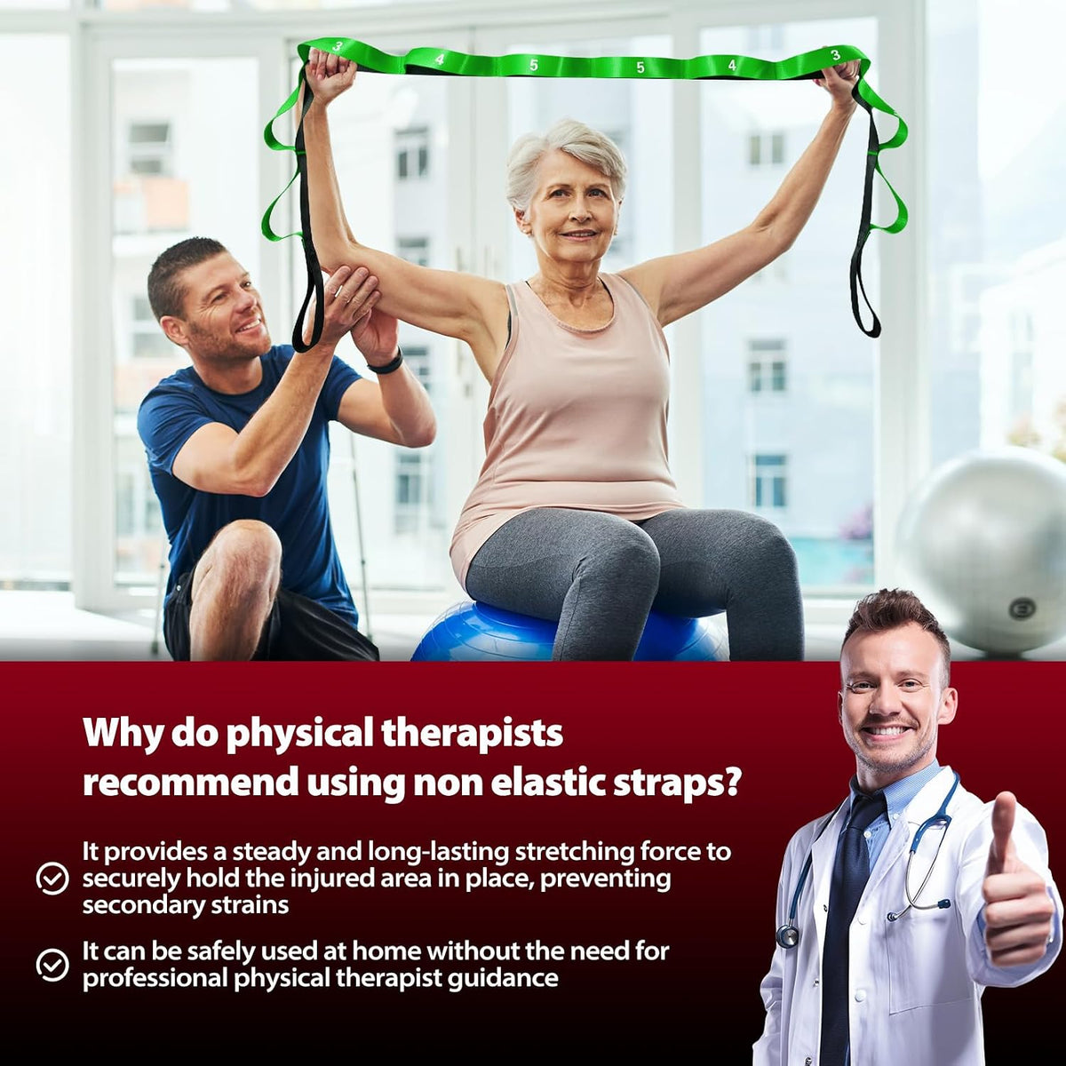 Stretching Strap with Loops for Physical Therapy,Knee,Calf,Back