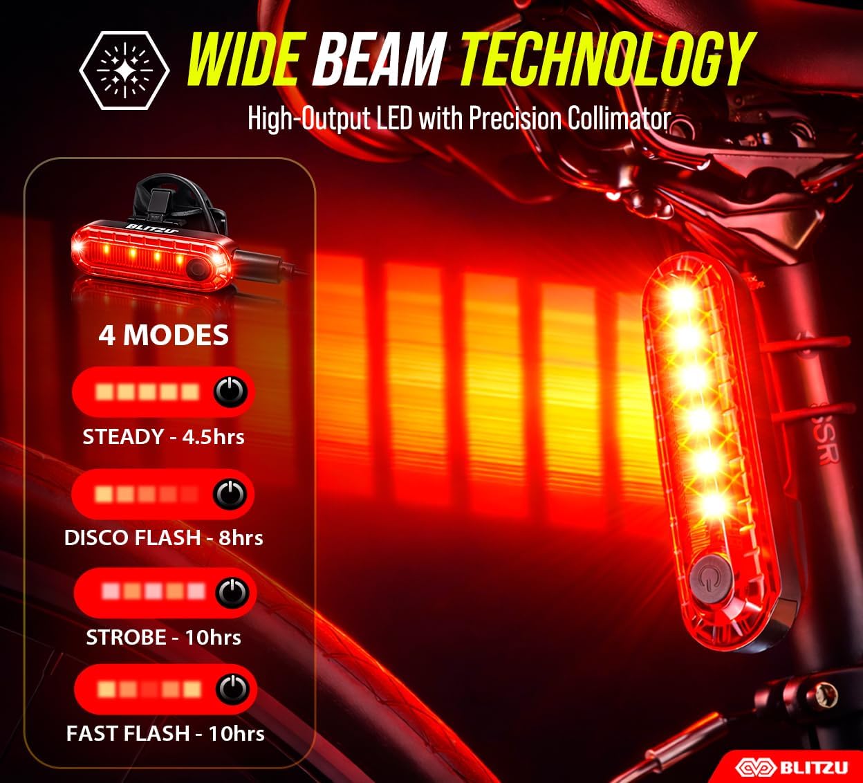 Bike Tail Light, 2 Pack USB-C Rechargeable LED Bicycle Rear Lights | 120T, Bright LED, High Visibility Beam, 4 Modes
