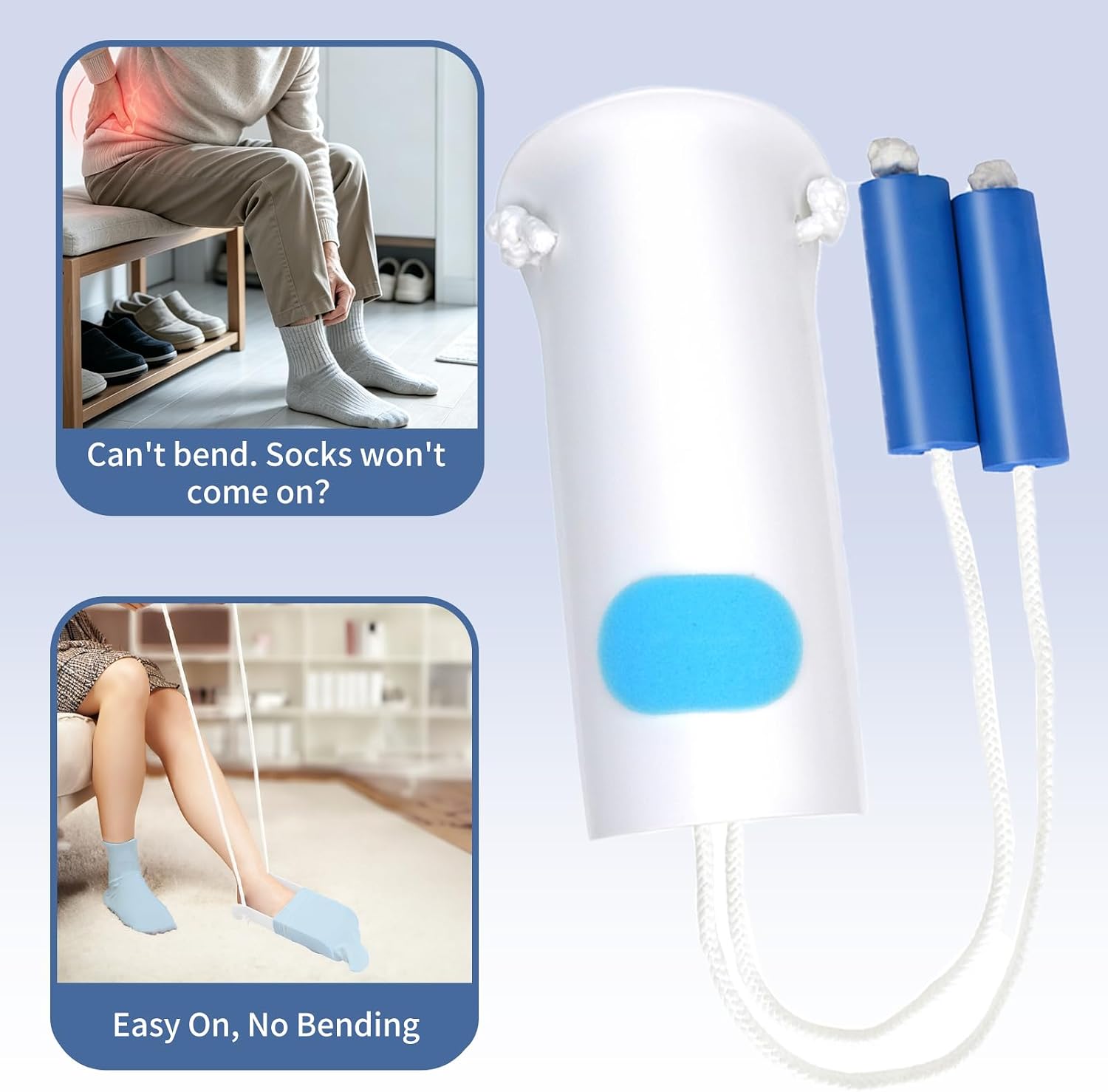 Sock Aid, Sock Aids for Putting On Socks, Sock Assistant Device No Bending with Foam Handles Easy On Easy Off, Sock