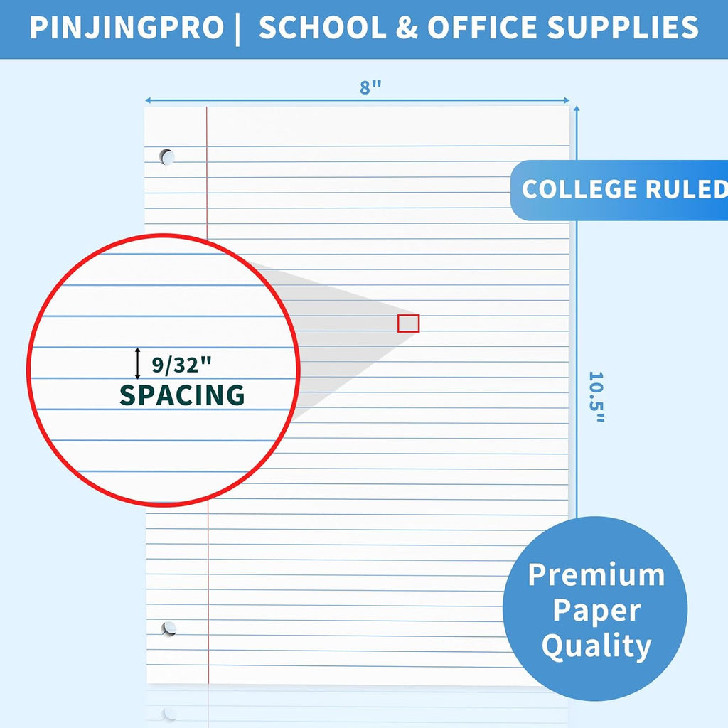 130 Sheets Loose Leaf Paper College Ruled Notebook Paper 8 x 10.5 in White