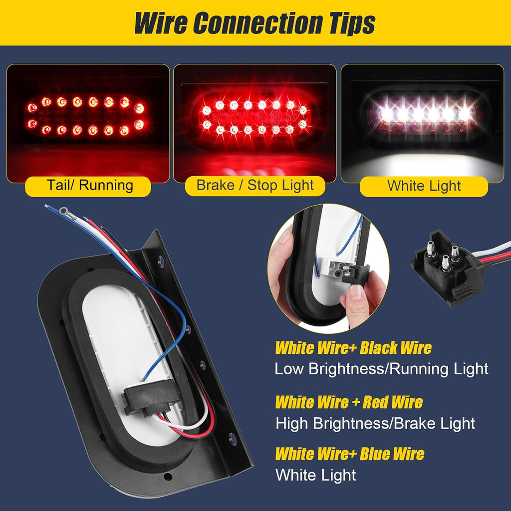 6inch Oval Trailer Lights Led Kit w/Backup Lights, Red/White 22LED