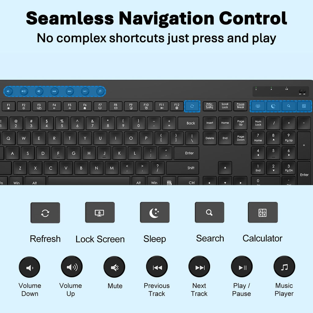 Full-Size Silent Wireless Keyboard and Mouse Combo with Palm Rest