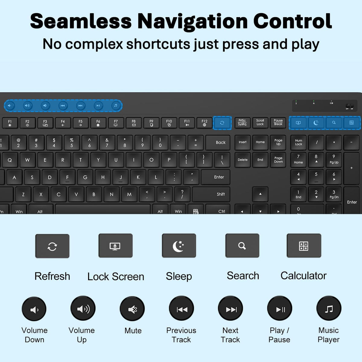 Full-Size Silent Wireless Keyboard and Mouse Combo with Palm Rest