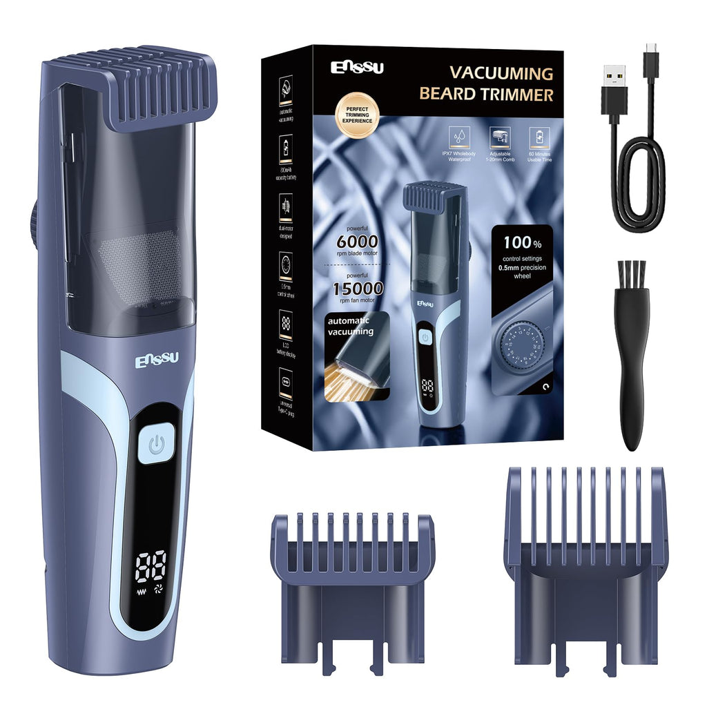 Vacuum Beard Trimmer for Men for Less Mess, Cordless Mustache Trimmer