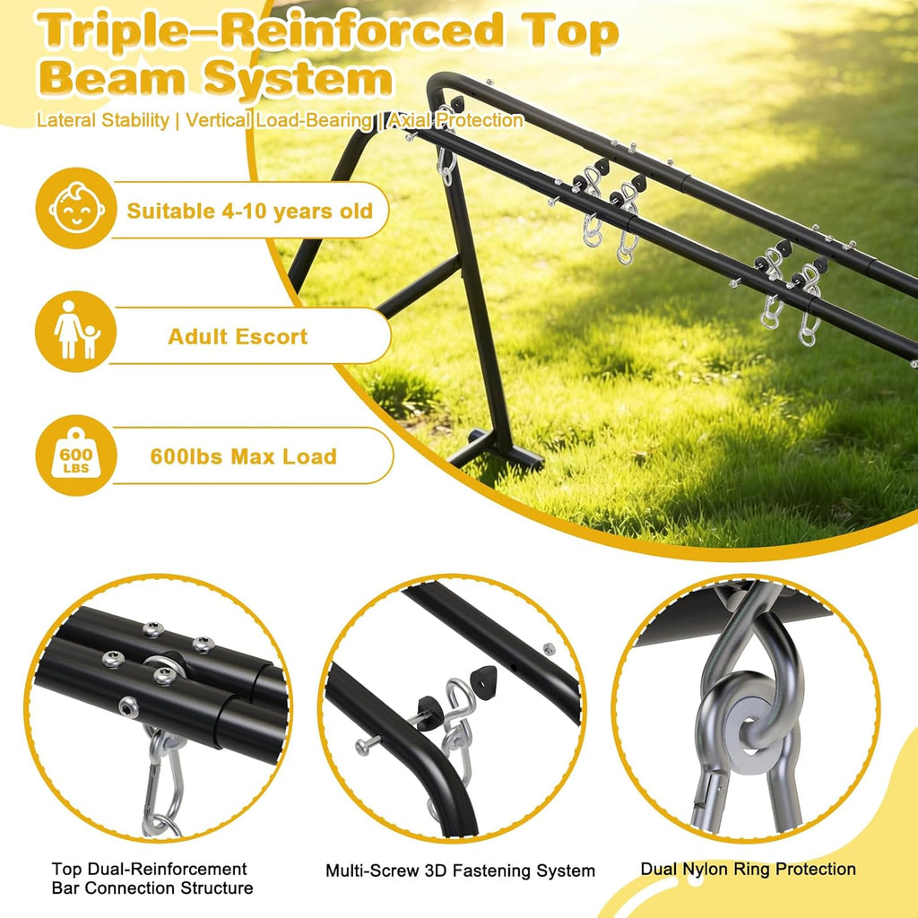 3-in-1 Swing Set for Backyard for Kids, with 1 Platform Swing, 2 Belt Swing, 600lbs Metal Swing Set for Toddler