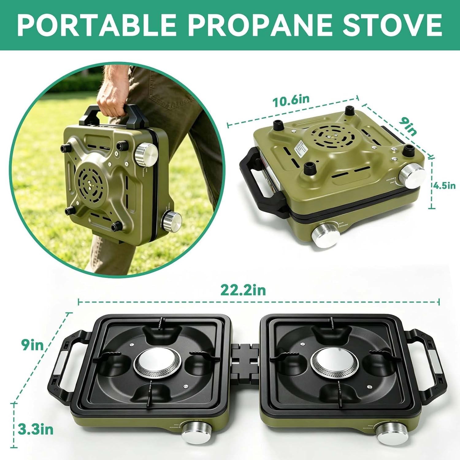 2 Burner Portable Camp Stove, 24000 BTU Propane Camping Stove with Windshield, Folding Gas Stove with Carry Bag