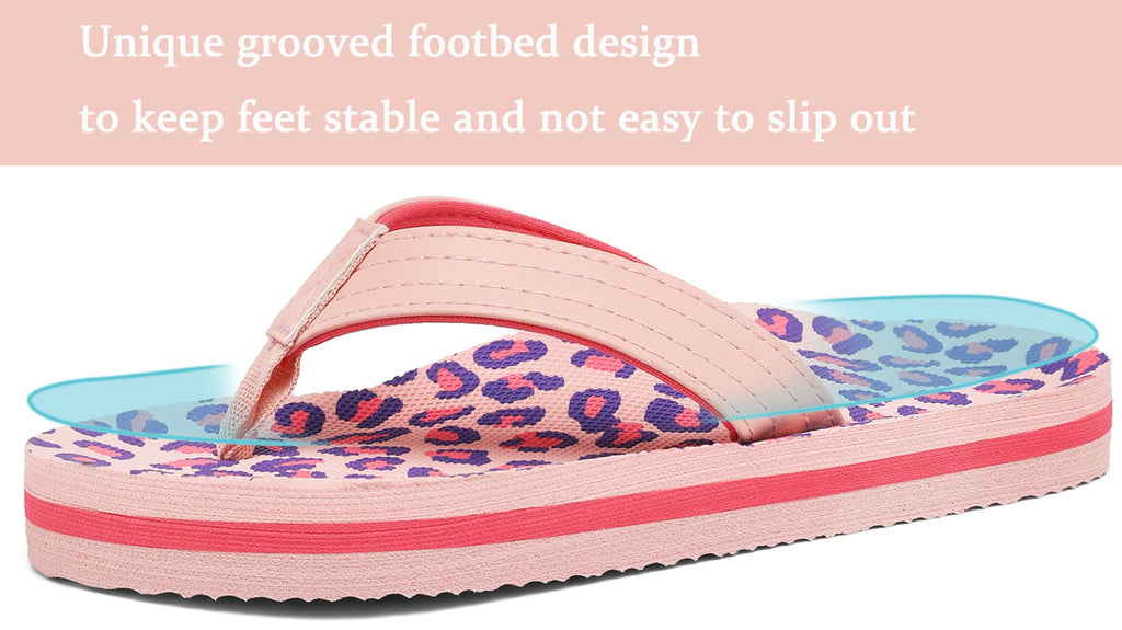 Kids Boys Girls Flip Flops Comfort Quick-Dry Beach Pool Aqua Thong Sandals(Little Kid/Big Kid),Leopard Pink,6 Big Kid