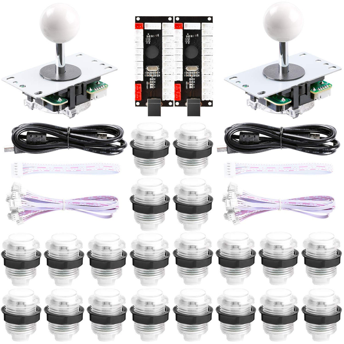 New Updated 2-Player LED DIY Arcade Kit 2X Zero Delay USB Encoder + 2X Joystick + 20x LED Arcade Buttons for PC