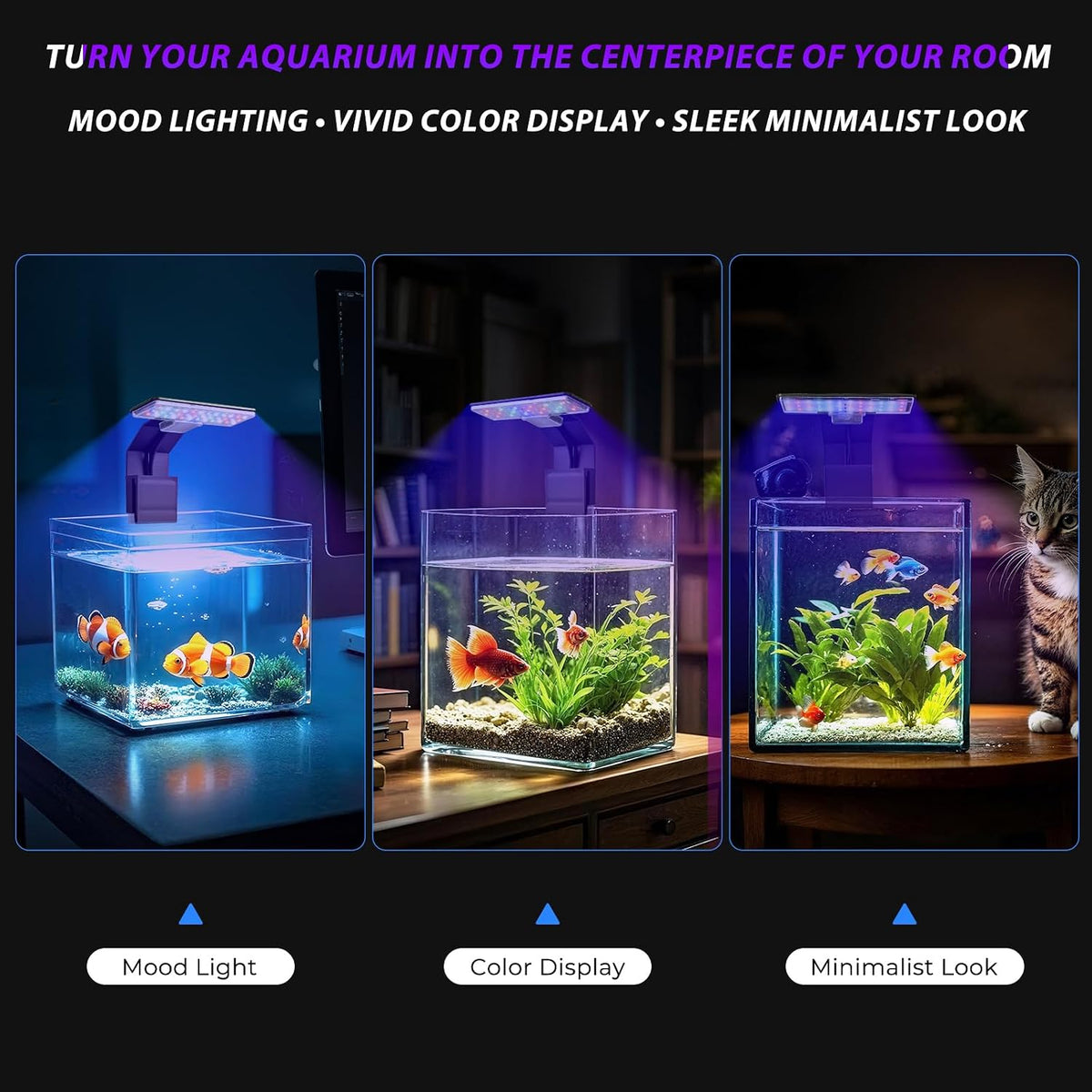 Mini Clip-On Aquarium Light 7W USB Dimmable Fish Tank Lamp with 3 Light Modes (Full Spectrum/White/RGB), 9-Level