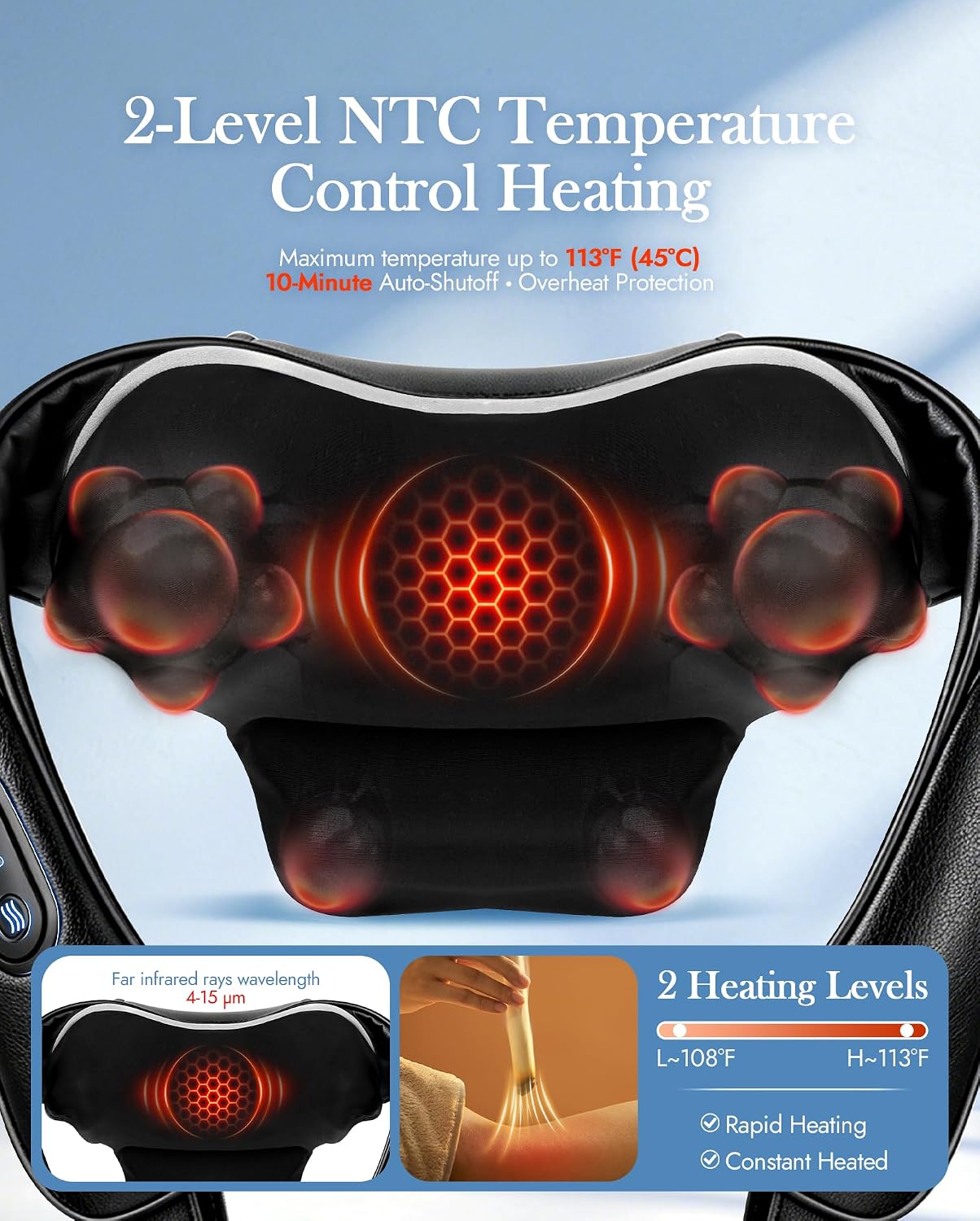 Neck Massager with Heat Cordless: Shiatsu Back Shoulder Massage Tools for Pain Relief Deep Tissue Electric 4D