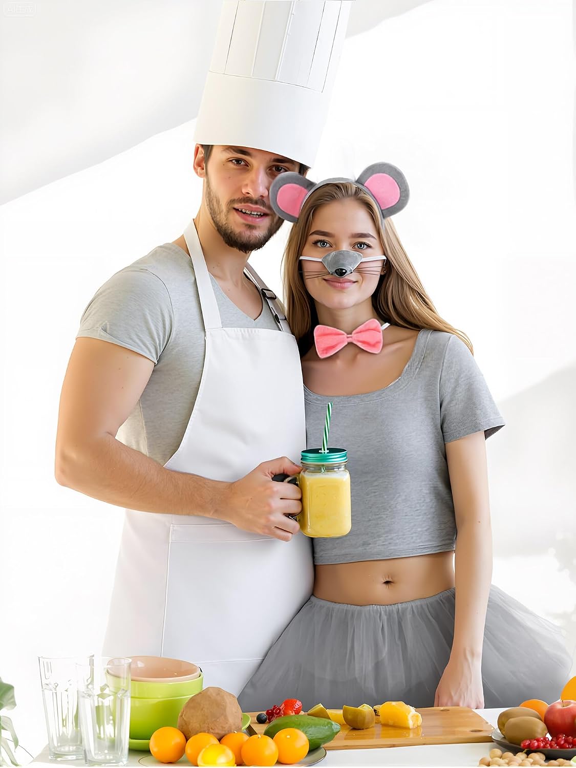 10 Pcs Halloween Mouse Chef Couple Costume Accessories Tutu Skirt Chef Hat Apron for Halloween Cosplay Party