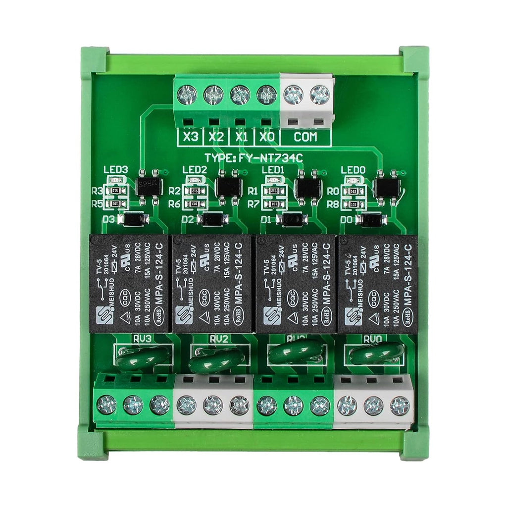 Relay Board, Relay Module 4 Channel 1 SPDT DIN Rail Mount 24V DC/AC