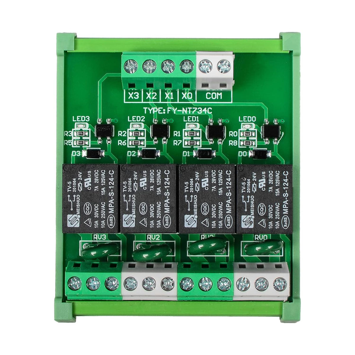Relay Board, Relay Module 4 Channel 1 SPDT DIN Rail Mount 24V DC/AC