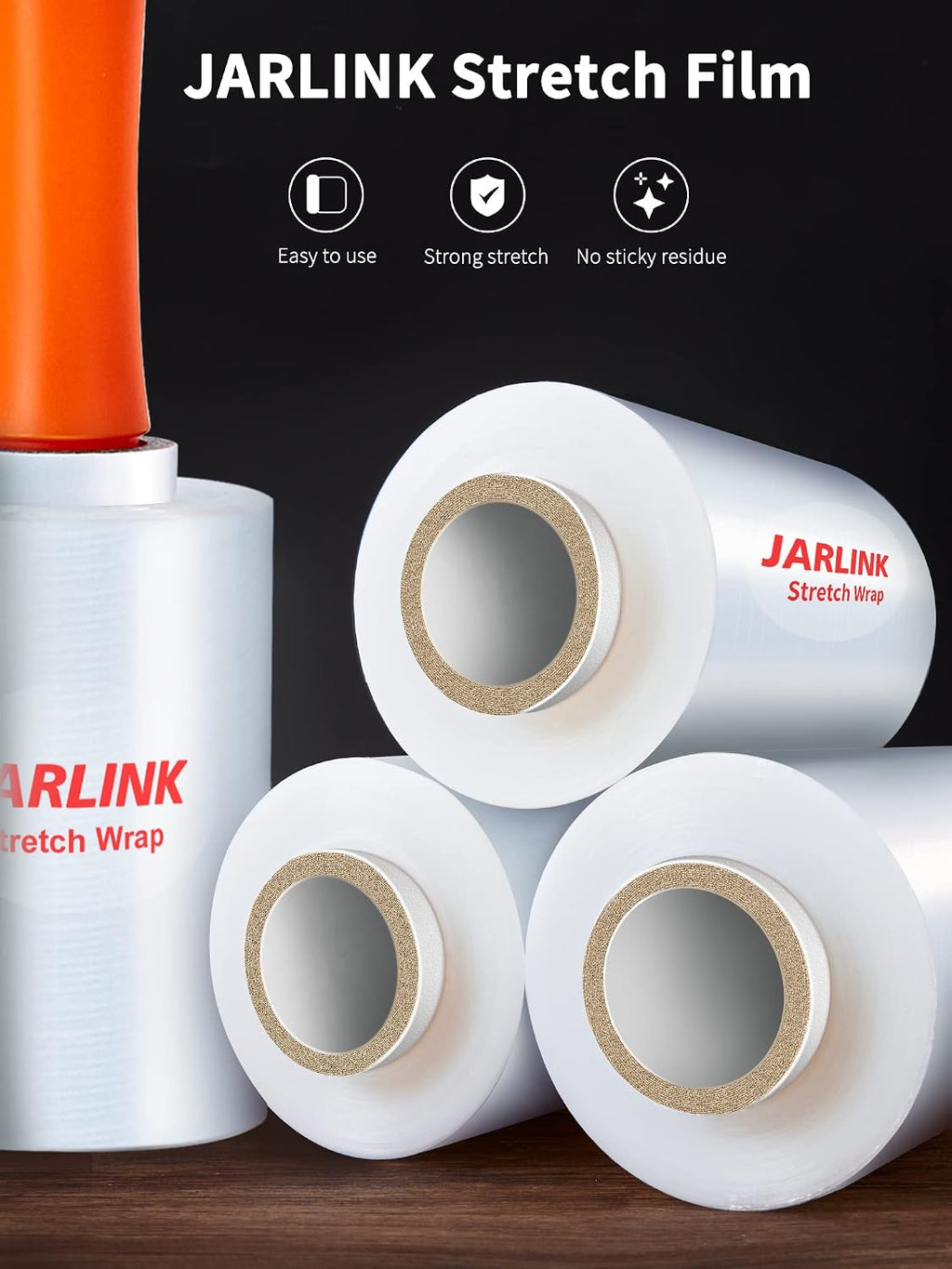 5" x 1000' Plastic Film Roll, Stretch Pallet Wrap W/Handles, 8 Pack