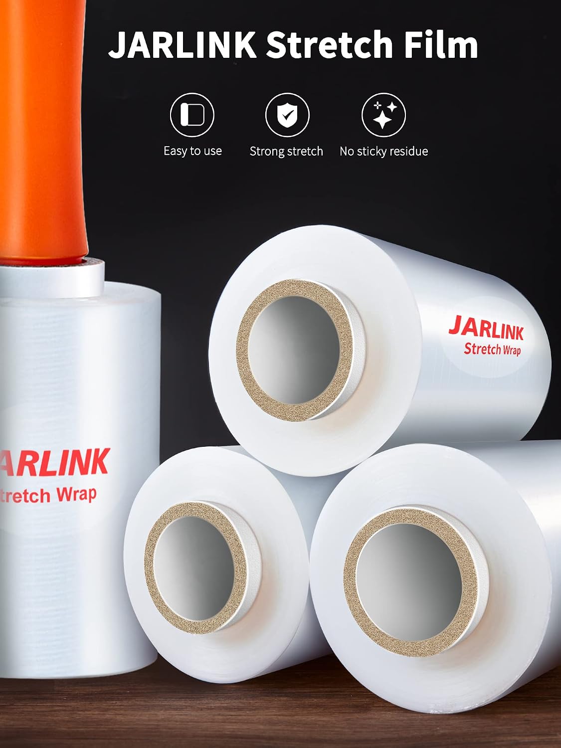 5" x 1000' Plastic Film Roll, Stretch Pallet Wrap W/Handles, 8 Pack
