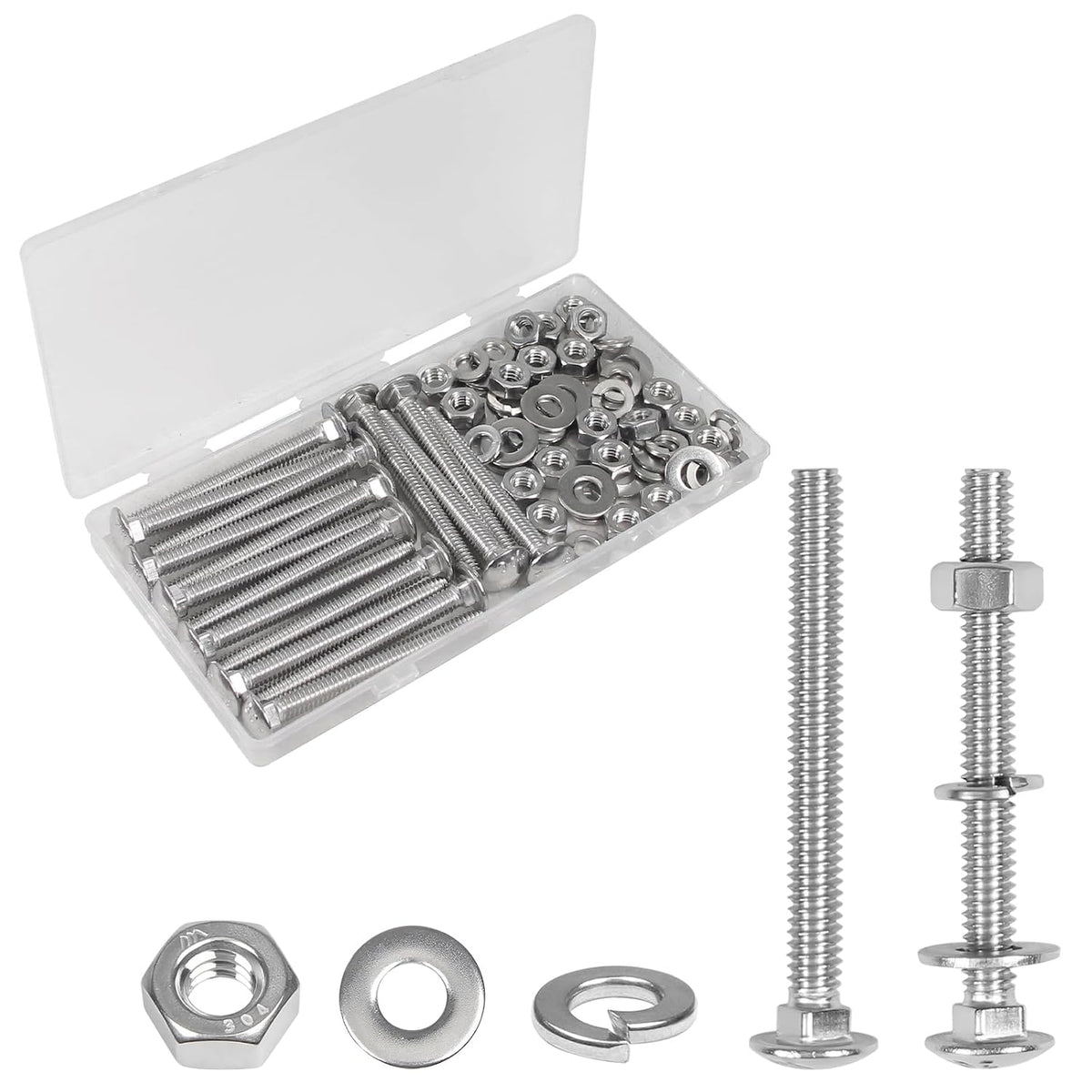 16 Sets 1/4-20 x 2-1/2" Carriage Bolts Screws, 304 Stainless Steel