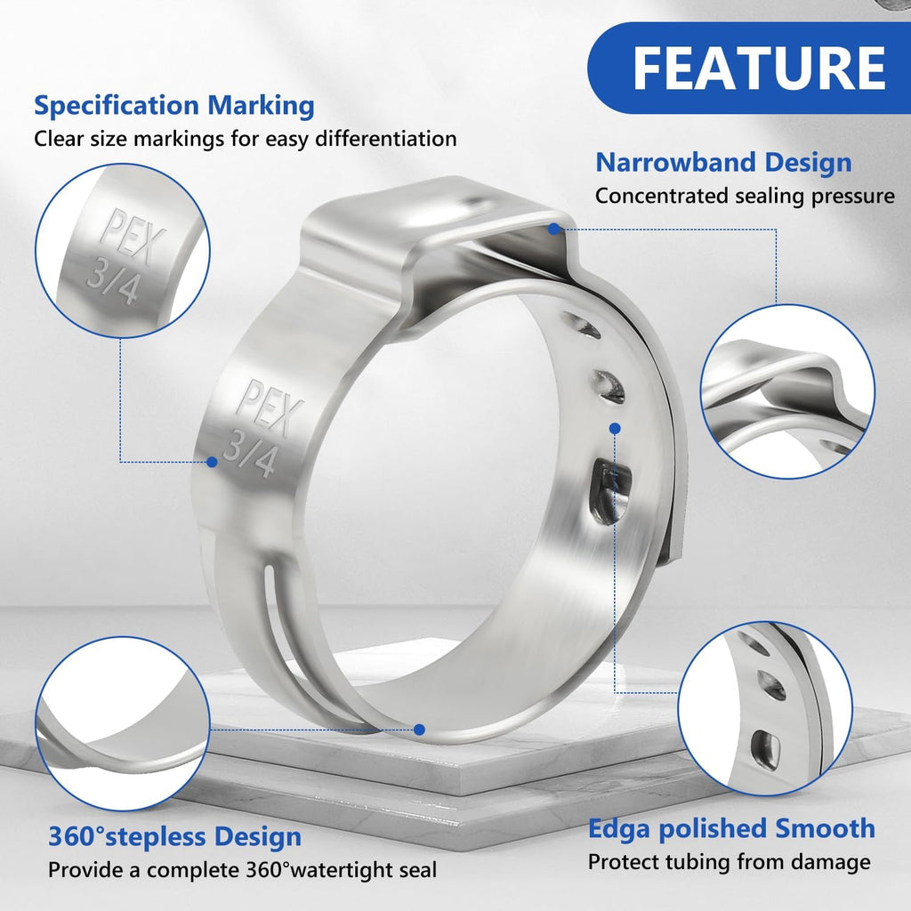 120PCS 3/4 Pex Crimp Rings, 304 Stainless Steel Pex Fittings